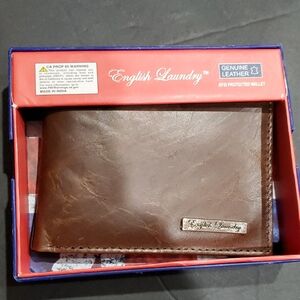 English laundry distressed genuine leather brown bifold‎ RFID men's wallet new